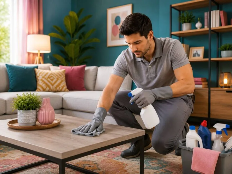 Professional cleaners preparing an apartment or rental property