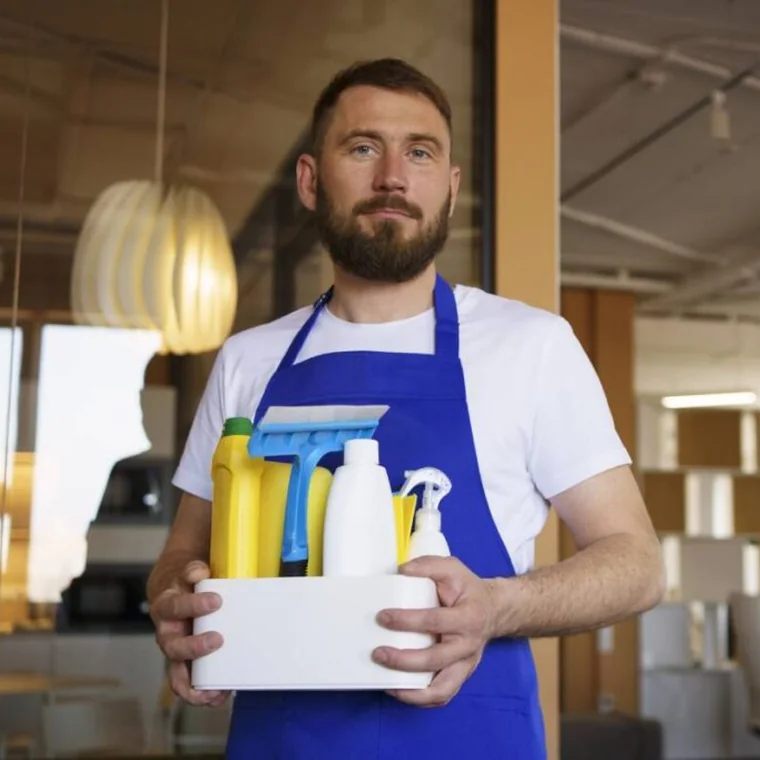 Professional cleaner prepared for a one-time home cleaning appointment