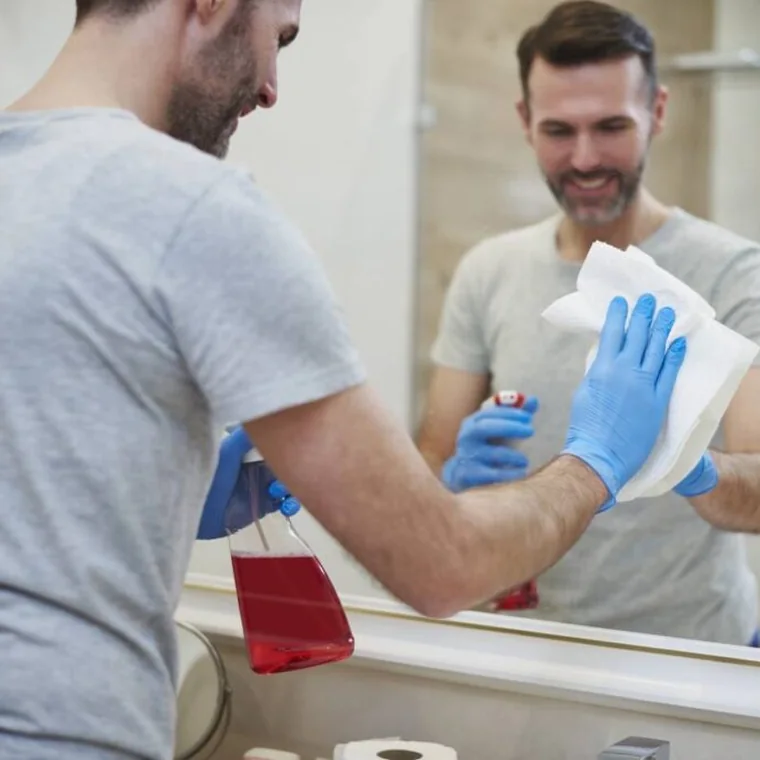 Professional recurring cleaning service maintaining a bathroom