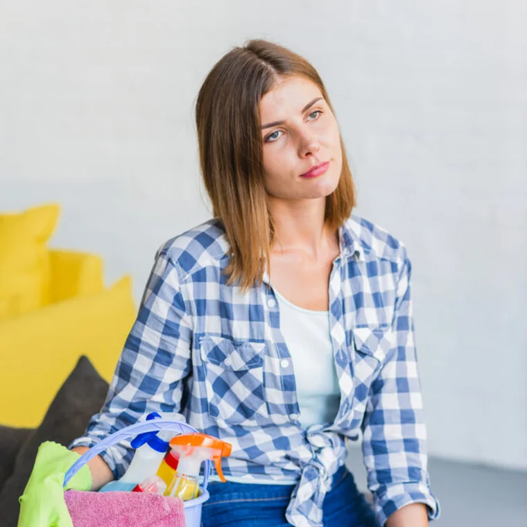 Homeowner tired from household cleaning tasks